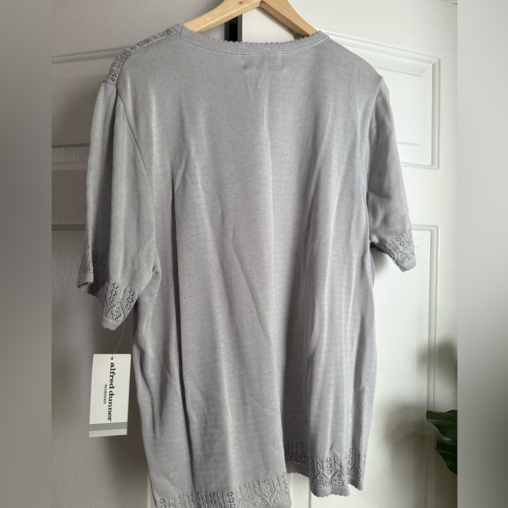 NWT Alfred Dunner Grey Crochet Short Sleeve Knit Top Sz 1X Demure Cottage Preppy - Picture 5 of 8